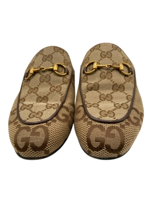 Gucci Shoe Size 36 Brown & Beige Canvas & Leather Guccisima Leather Trim Flats Brown & Beige / 36