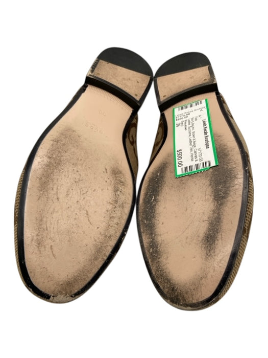 Gucci Shoe Size 36 Brown & Beige Canvas & Leather Guccisima Leather Trim Flats Brown & Beige / 36