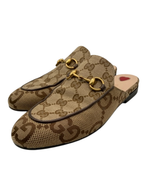 Gucci Shoe Size 36 Brown & Beige Canvas & Leather Guccisima Leather Trim Flats Brown & Beige / 36