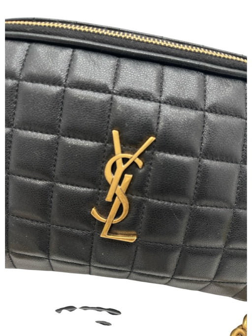 Saint Laurent Black & Gold Leather Zip Close Matelasse Chain Strap Crossbody Bag Black & Gold / Small