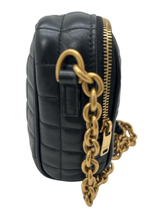 Saint Laurent Black & Gold Leather Zip Close Matelasse Chain Strap Crossbody Bag Black & Gold / Small