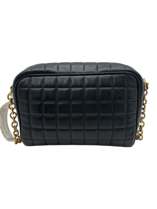 Saint Laurent Black & Gold Leather Zip Close Matelasse Chain Strap Crossbody Bag Black & Gold / Small