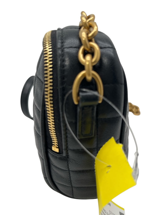 Saint Laurent Black & Gold Leather Zip Close Matelasse Chain Strap Crossbody Bag Black & Gold / Small