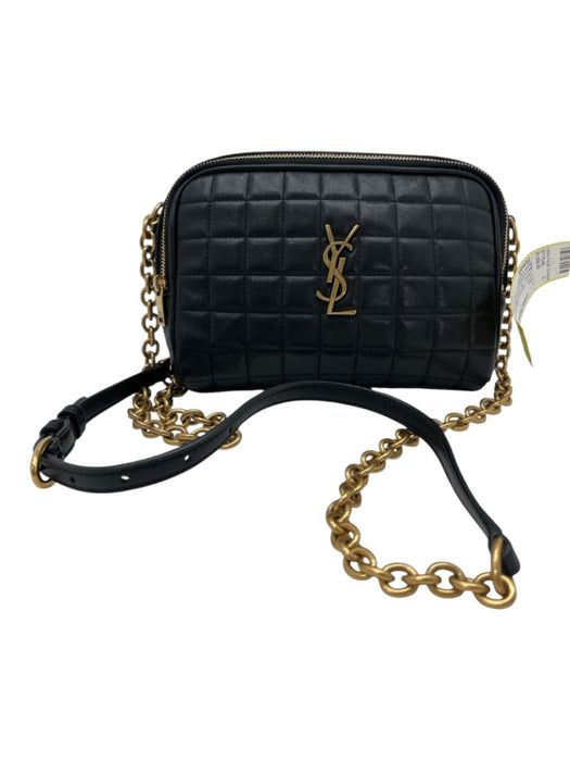 Saint Laurent Black & Gold Leather Zip Close Matelasse Chain Strap Crossbody Bag Black & Gold / Small