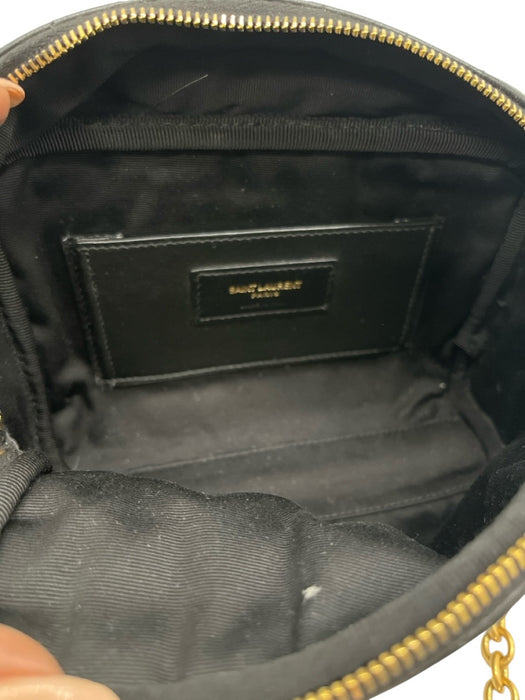 Saint Laurent Black & Gold Leather Zip Close Matelasse Chain Strap Crossbody Bag Black & Gold / Small