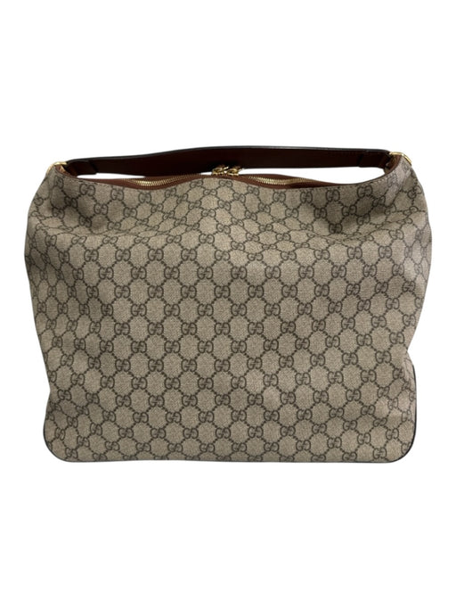 Gucci Beige & Brown Coated Canvas GG Supreme Monogram Chain Hobo Bag Beige & Brown / Large