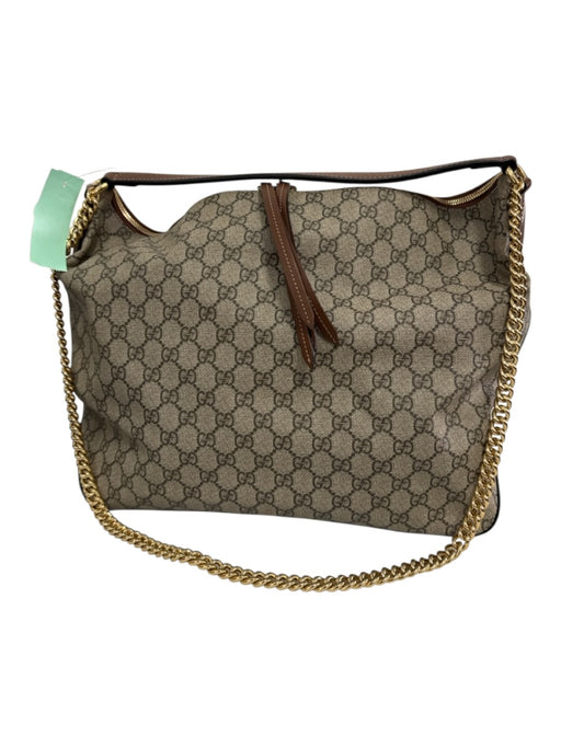 Gucci Beige & Brown Coated Canvas GG Supreme Monogram Chain Hobo Bag Beige & Brown / Large