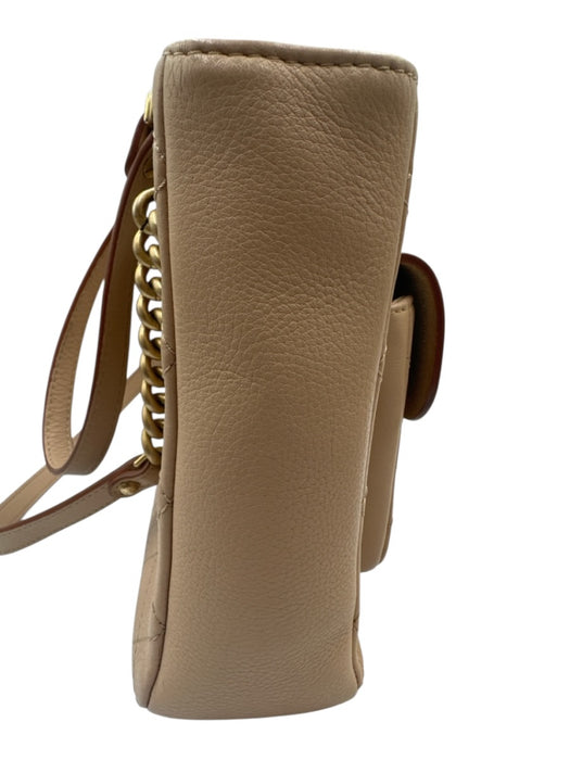 Chanel Beige Leather Quilted Chain Detail Toggle Pocket Shoulder Bag Beige