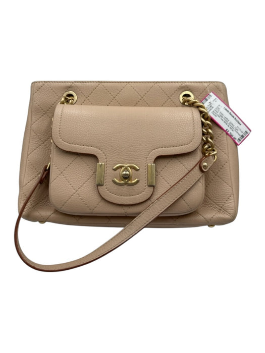 Chanel Beige Leather Quilted Chain Detail Toggle Pocket Shoulder Bag Beige