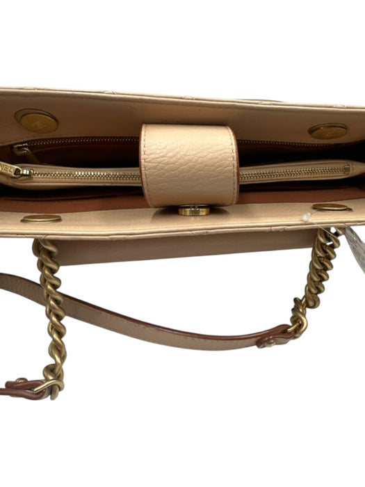 Chanel Beige Leather Quilted Chain Detail Toggle Pocket Shoulder Bag Beige