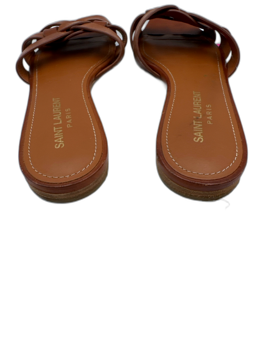 Saint Laurent Shoe Size 36.5 Cognac Brown Leather Upper Woven Slide Mule Sandals Cognac Brown / 36.5