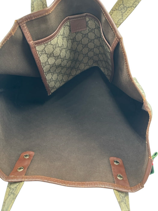 Gucci Beige Brown Coated Canvas Guccissima Web Detail Open Top Tote Bag Beige Brown