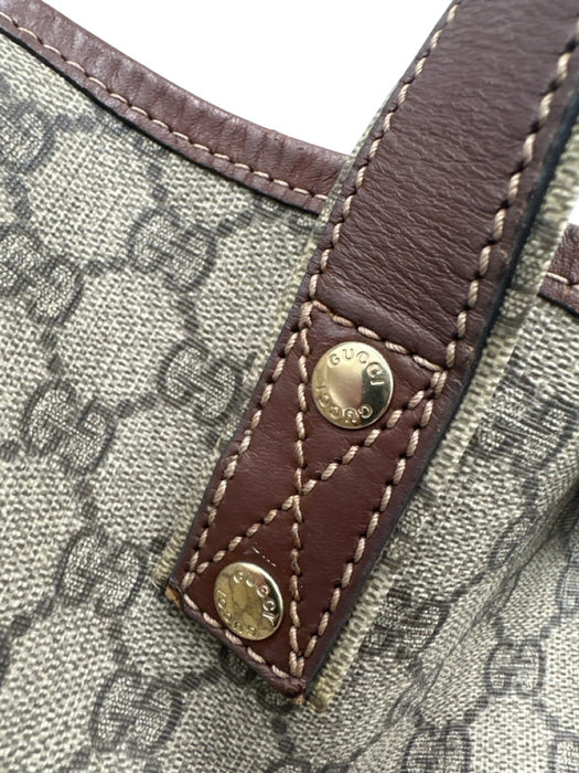 Gucci Beige Brown Coated Canvas Guccissima Web Detail Open Top Tote Bag Beige Brown