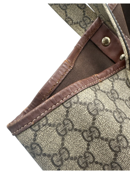 Gucci Beige Brown Coated Canvas Guccissima Web Detail Open Top Tote Bag Beige Brown