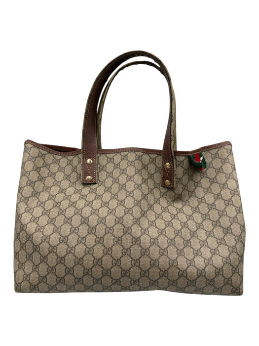 Gucci Beige Brown Coated Canvas Guccissima Web Detail Open Top Tote Bag Beige Brown
