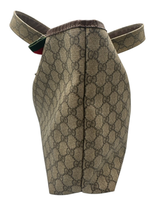 Gucci Beige Brown Coated Canvas Guccissima Web Detail Open Top Tote Bag Beige Brown