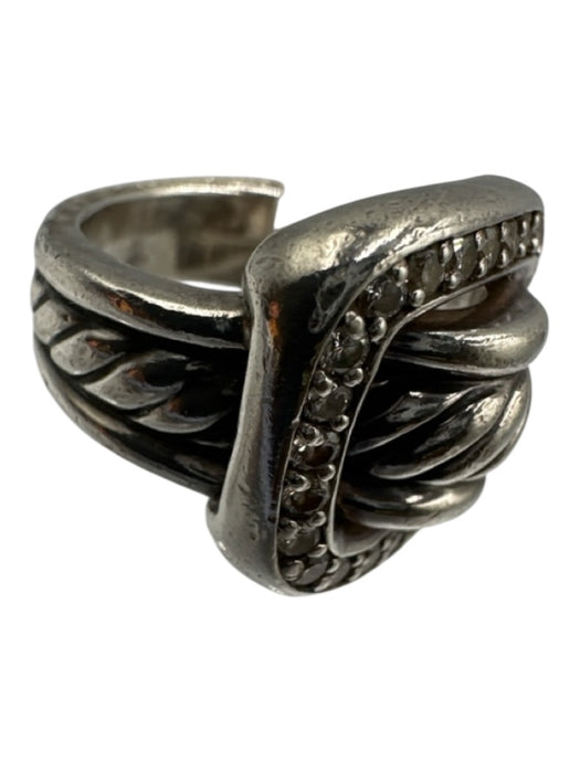 David Yurman Silver Sterling Silver Diamond Engraved Square Cable Ring Silver