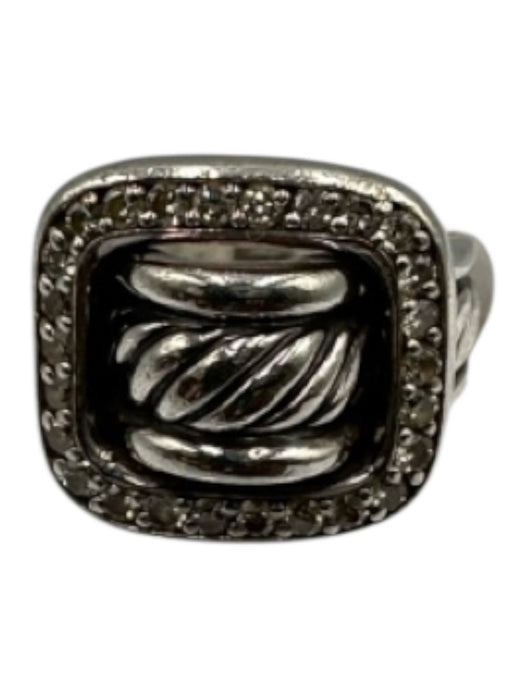 David Yurman Silver Sterling Silver Diamond Engraved Square Cable Ring Silver