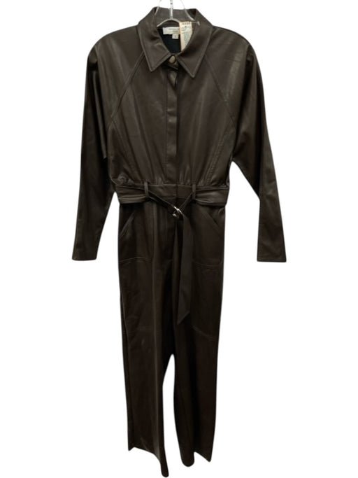 Marissa Webb Size 2 Dark Brown Polyester & Polyurethane Pleather Snaps Jumpsuit Dark Brown / 2
