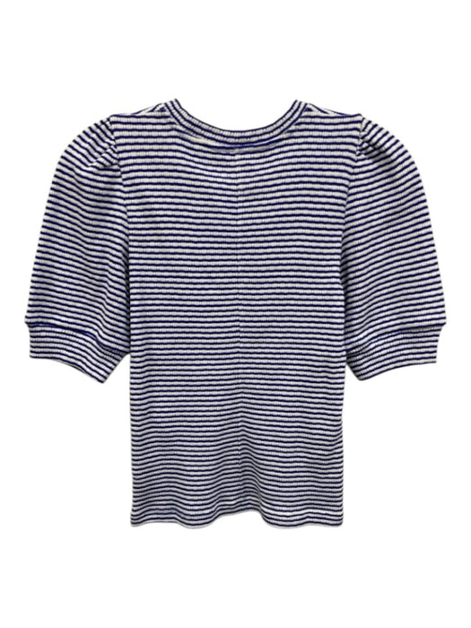 ME+EM Size 2 Blue & White Cotton Short Puff Sleeve Stripe Rib Knit T Shirt Top Blue & White / 2