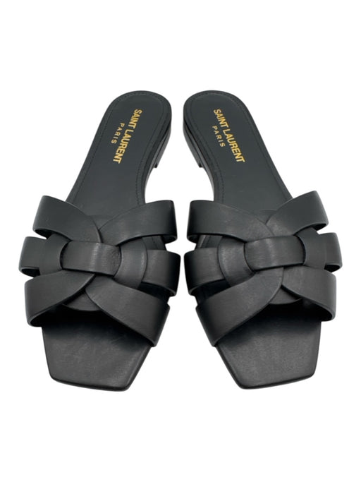 Saint Laurent Shoe Size 35 Black Leather Knot Detail Mule Flat Sandals Black / 35