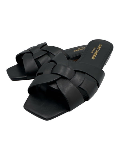 Saint Laurent Shoe Size 35 Black Leather Knot Detail Mule Flat Sandals Black / 35
