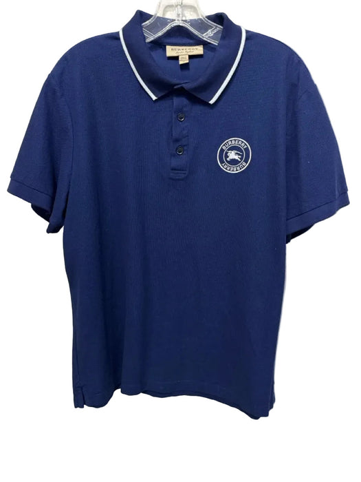 Burberry Size XL Blue Cotton Solid Polo Men's Short Sleeve