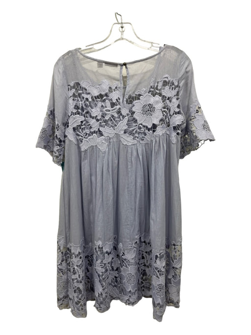 Holding Horses Size 4 Light Blue Cotton Lace Floral Slip Inc short sleeve Dress Light Blue / 4