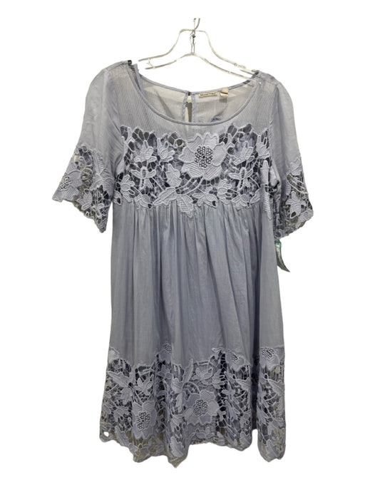 Holding Horses Size 4 Light Blue Cotton Lace Floral Slip Inc short sleeve Dress Light Blue / 4