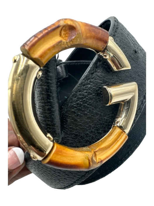 Gucci Black Leather & Coated Canvas Bamboo Guccissima Gold Hardware Belts Black