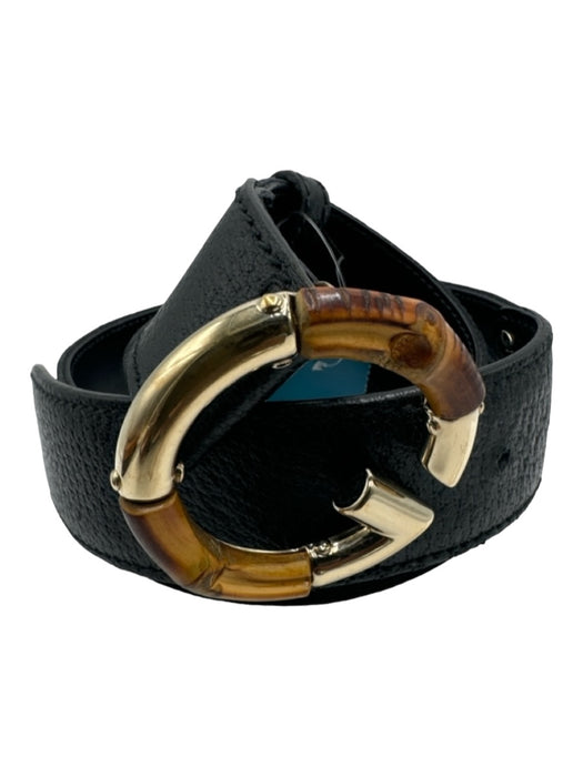 Gucci Black Leather & Coated Canvas Bamboo Guccissima Gold Hardware Belts Black