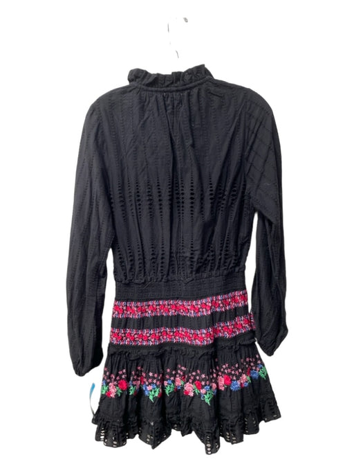 Misa Size M Black & Multi Cotton Long Sleeve Split round neck Eyelet Dress Black & Multi / M