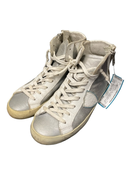 Philippe Model Shoe Size 37 Silver, Blue, White Leather High Top Sneakers Silver, Blue, White / 37