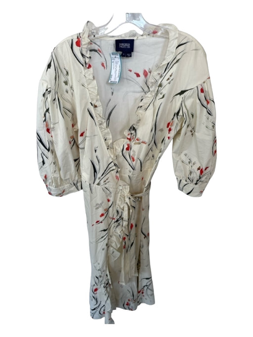 Marchesa Notte Size 8 Cream & Red Cotton 3/4 Balloon Sleeve Floral Wrap Dress Cream & Red / 8