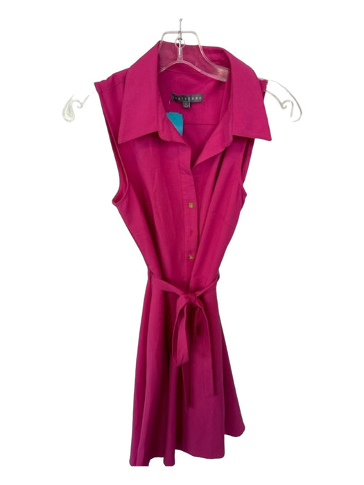 Sharagano Size 8 Magenta Polyester Blend Sleeveless Button Down Collar Dress Magenta / 8