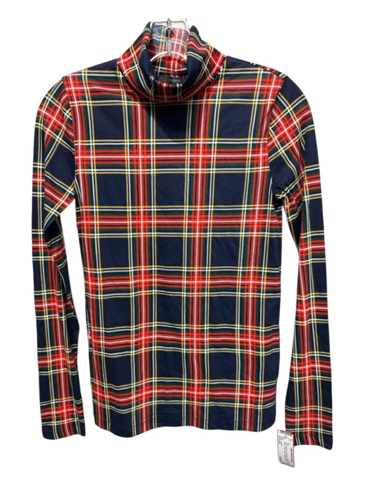 J. Crew Size XS Navy Blue, Red, Multi Cotton Long Sleeve Tartan Plaid Thin Top Navy Blue, Red, Multi / XS