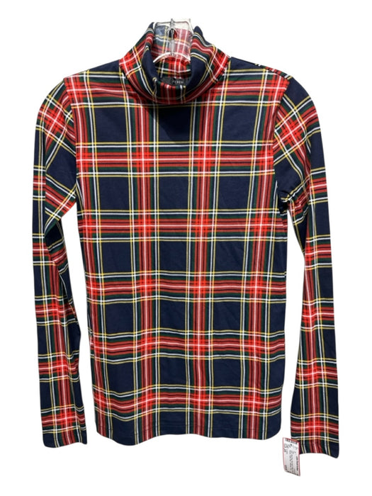 J. Crew Size XS Navy Blue, Red, Multi Cotton Long Sleeve Tartan Plaid Thin Top Navy Blue, Red, Multi / XS