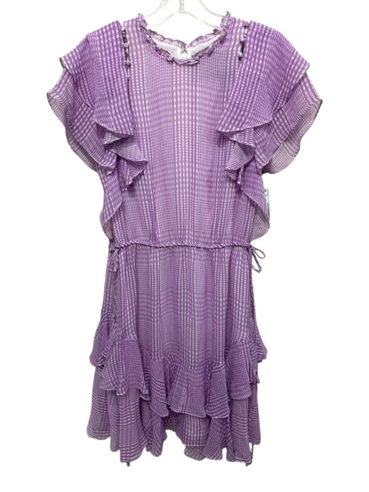 Lela Rose Size 2 Purple & White Silk Ruffle Cap Sleeve Gingham Mini Dress Purple & White / 2