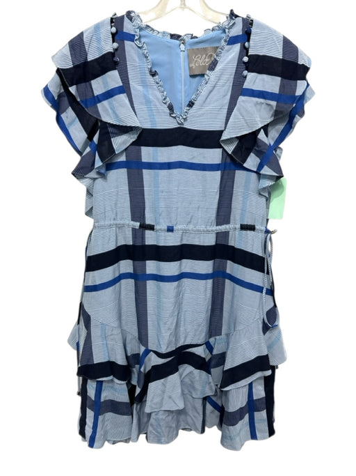 Lela Rose Size 2 Blue, Navy, White Acetate & Viscose Ruffle Cap Sleeve Dress Blue, Navy, White / 2