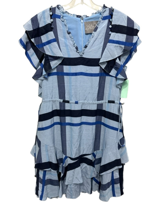 Lela Rose Size 2 Blue, Navy, White Acetate & Viscose Ruffle Cap Sleeve Dress Blue, Navy, White / 2