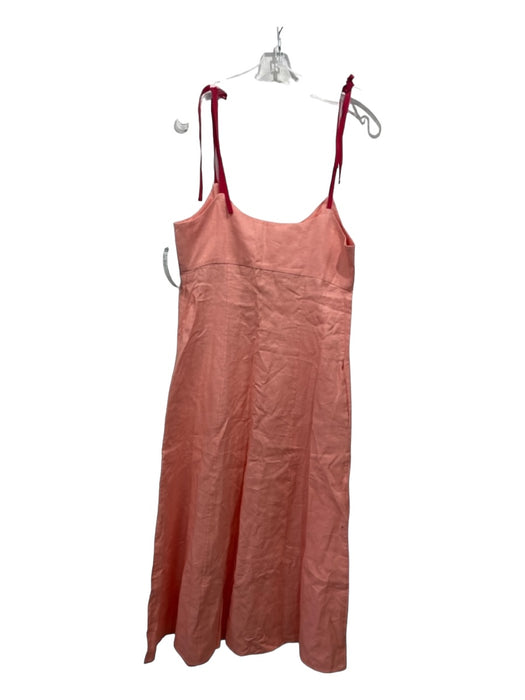 La Ligne Size S Pink & Red Linen Button Front Tie Straps Midi Paneled Dress Pink & Red / S