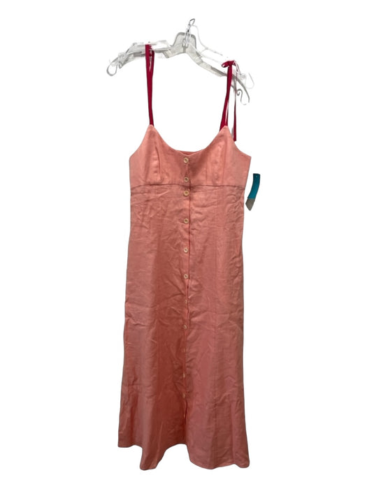 La Ligne Size S Pink & Red Linen Button Front Tie Straps Midi Paneled Dress Pink & Red / S