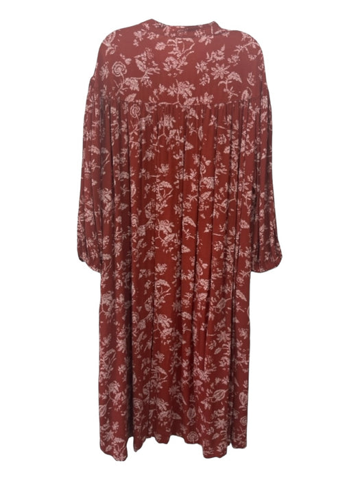 Treasure & Bond Size M Rust brown & White Viscose V Neck Floral Paisley Dress Rust brown & White / M