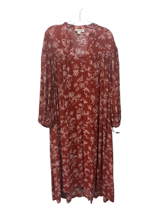 Treasure & Bond Size M Rust brown & White Viscose V Neck Floral Paisley Dress Rust brown & White / M