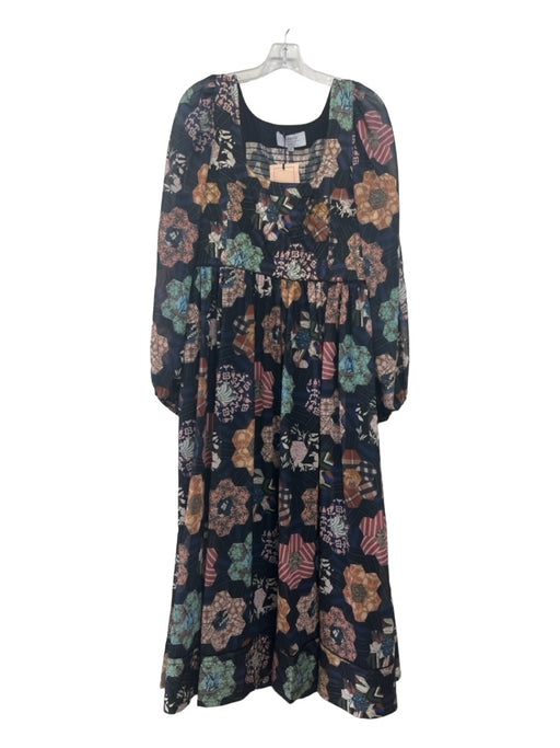 La Ligne Size XL Navy & Multi Polyester Printed Patchwork Side Zip Maxi Dress Navy & Multi / XL