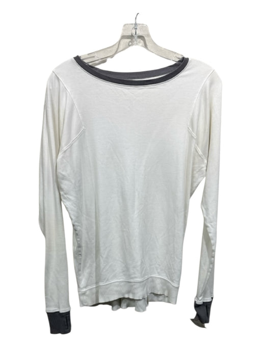 Lunya Size L White & Grey Pima Cotton Long Sleeve High Low Top White & Grey / L