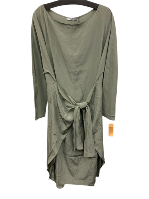 M.M. Lafleur Size 8 Sage green Washable Silk Long Sleeve Waist tie Midi Dress Sage green / 8