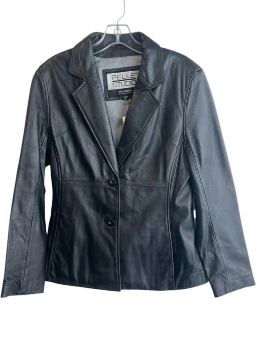 Wilsons Leather Size M Black Leather Blazer Interior pocket Lapel Jacket Black / M