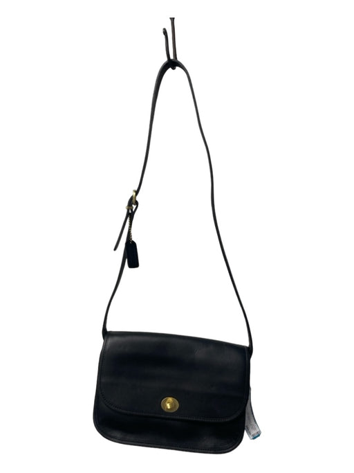 Coach Black Leather Gold hardware Shoulder & Crossbody Straps Back Pocket Bag Black / Small