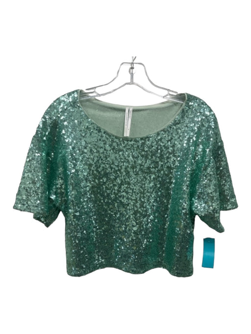 By Anthropologie Size S Green Polyester All Over Sequins Round Neck Crop Top Green / S